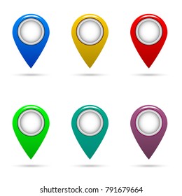 Set of Map Pin Icons with Shadow Isolated on White Background. Vector Illustration