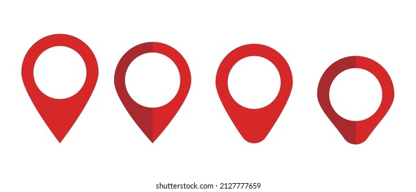 A set of map pin icons in various shapes. Location pointers. Editable vectors.