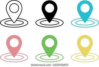 A set of map pin icons in various color schemes