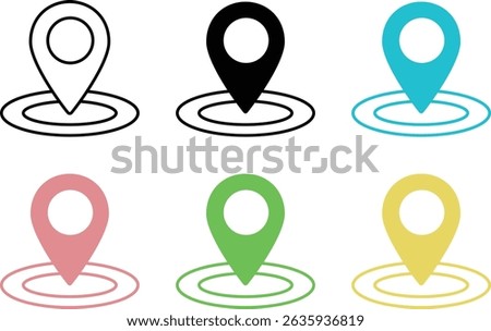 A set of map pin icons in various color schemes