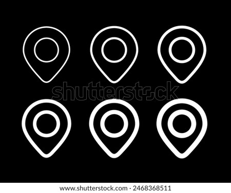 Set of map pin line icon, collection of location pin icon, linear style vector illustration, gps pointer symbol isolated on black background, place marker or destination sign