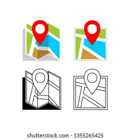 set of map with pin location icon symbol