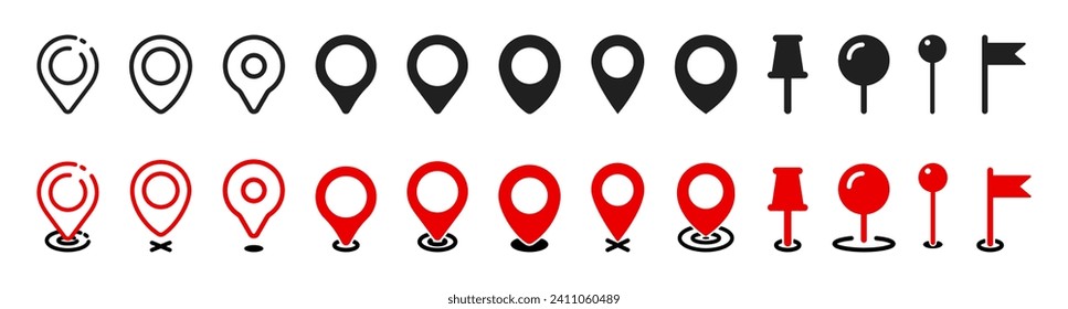 Set of map pin location icons. Modern map markers. Map pin place marker. Location icon. Map marker pointer icon set.