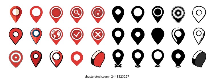 Conjunto de iconos de ubicación de pin de mapa. Marcador de posición de pin de mapa. Icono de Ubicación. Colección de símbolos de ubicación GPS