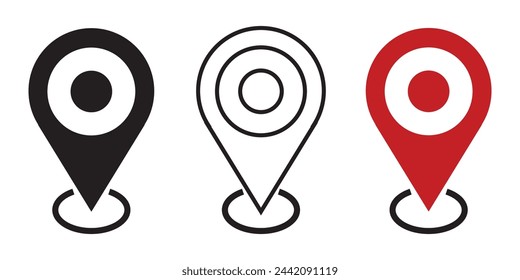 Set of map pin location icons. Modern map markers, location pin sign. .Vector illustration on a white background.