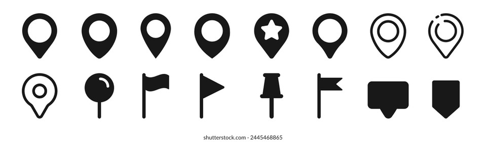 Set of map pin location icons. Modern map markers. Map pin place marker. Location icon. Map marker pointer icon set.