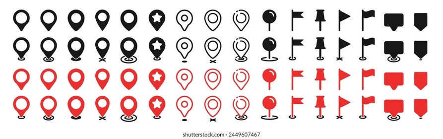 Set of map pin location icons. Modern map markers. Map pin place marker. Location icon. Map marker pointer icon set.