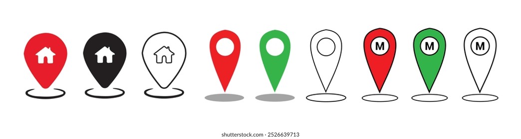 Set of map pin location icons. GPS location symbol collection. Containing map, map pin, GPS, destination, directions, distance, place, navigation and address icons.
Modern map markers. Location icon.