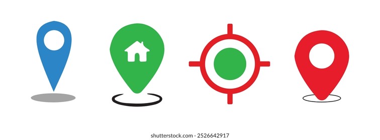 Set of map pin location icons. GPS location symbol collection. Containing map, map pin, GPS, destination, directions, distance, place, navigation and address icons.
Modern map markers. Location icon.
