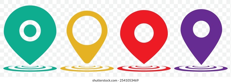 Conjunto de ícones de localização de pin do mapa. Marcadores de mapa modernos. Marcador de lugar do pino do mapa. Ícone Local. Conjunto de ícones do ponteiro do marcador do mapa. EPS 10.