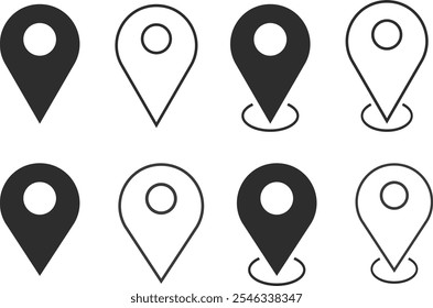 Conjunto de ícones de localização de pin do mapa. Fixar símbolo de ícone de local. Sinal de pin do mapa. Marcadores de mapa modernos
