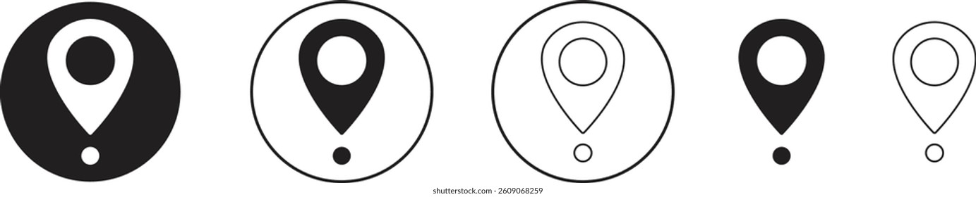 Set of map pin location icons. Modern map markers vector isolated on transparent background. GPS location symbol collection. Modern map markers global positioning system and travel destinations.