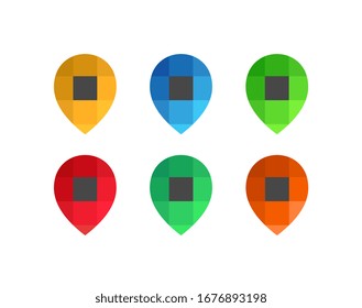 Conjunto de iconos del logotipo del pin de mapa, símbolo del puntero de ubicación, diseño moderno de estilo de polo bajo
