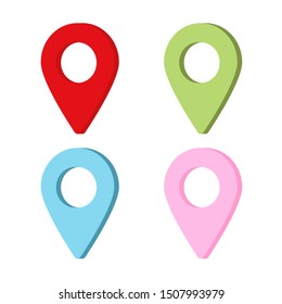 set of map pins bright color vector illustration