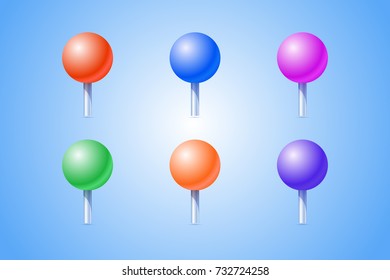 Set of map pins in different color styles with 3d effect ball. Vector illustration.