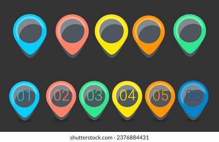 establecer la infografía del punto de mapa con el número aislado en el fondo negro