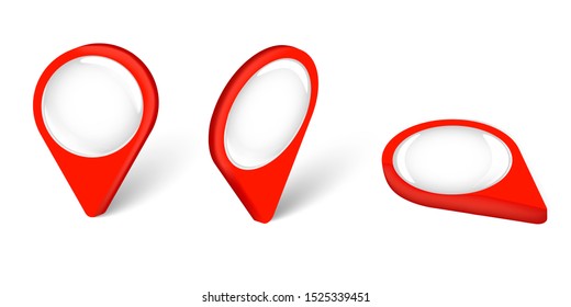 Set Map pointer 3d pin red isolated. 