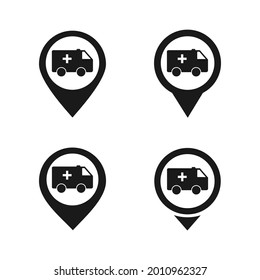 Set of map pointer with ambulance icon. Illustration vector