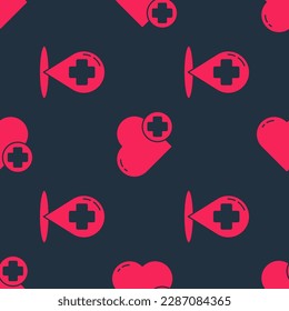 Set Map pointer with cross hospital and Heart with a cross on seamless pattern. Vector