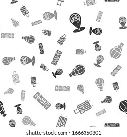 Set Map pointer with Egypt pyramids, Suitcase for travel and stickers, Hot air balloon and Airline ticket on seamless pattern. Vector