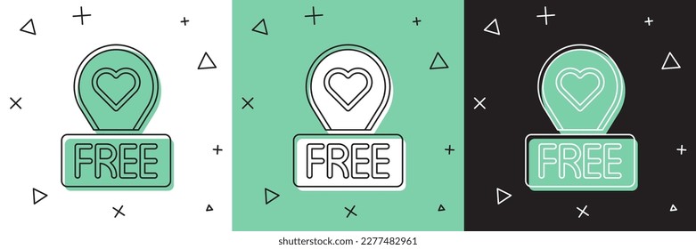 Set Map pointer with heart icon isolated on white and green, black background. Valentines day. Love location. Romantic map pin.  Vector