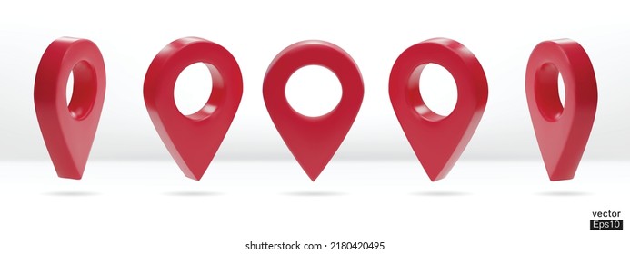 Set of map pointer isolated on white background. Red location pin or navigation. 3D Locator mark of map pointer, symbol, position. 3D vector illustration.