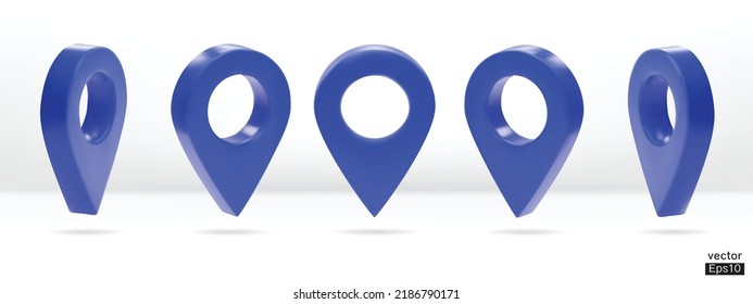 Set of map pointer isolated on white background. Blue location pin or navigation. 3D Locator mark of map pointer, symbol, position. 3D vector illustration.