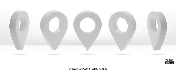 Set of map pointer isolated on white background. White location pin or navigation. 3D Locator mark of map pointer, symbol, position. 3D vector illustration.