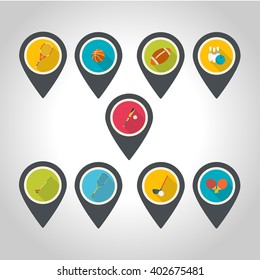 Set of map pointer with sport icons.