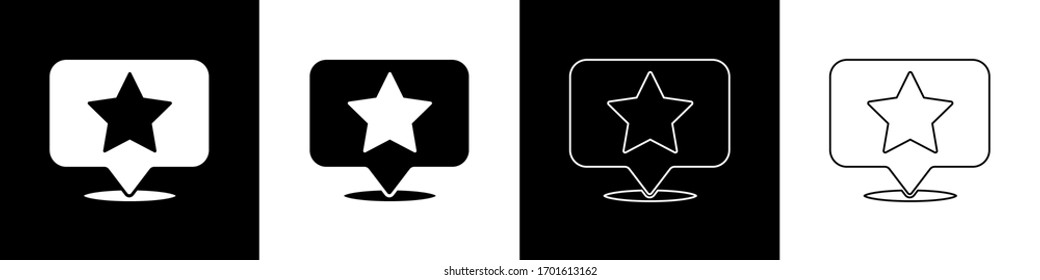 Set Map pointer with star icon isolated on black and white background. Star favorite pin map icon. Map markers.  Vector Illustration