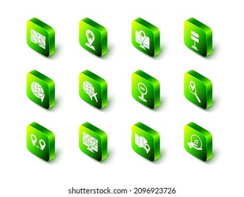 Set Map pointer with star, Monitor location marker, Road traffic sign, Search, Compass, Stop, Folded map and  icon. Vector