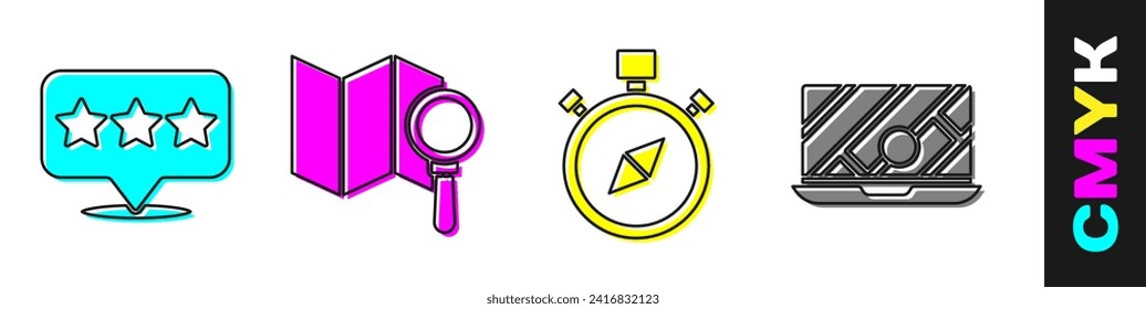 Set Map pointer with star, Search location, Compass and City map navigation icon. Vector