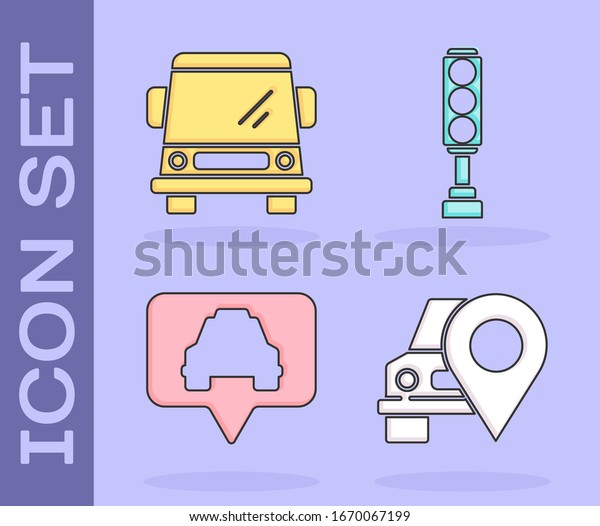 Set Map pointer with taxi, Car, Map pointer\
with taxi and Traffic light icon.\
Vector