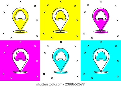 Set Map pointer with taxi icon isolated on color background. Location symbol.  Vector