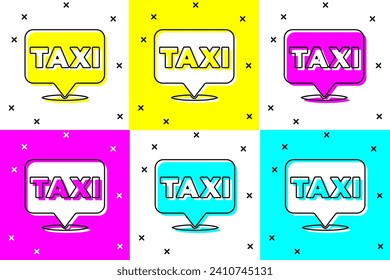 Set Map pointer with taxi icon isolated on color background. Location symbol.  Vector