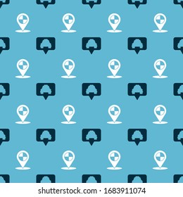Set Map pointer with taxi and Map pointer with taxi on seamless pattern. Vector