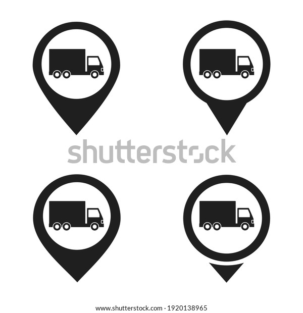Set of map pointer with truck icon.\
Truck lane. Truck location. Illustration\
vector