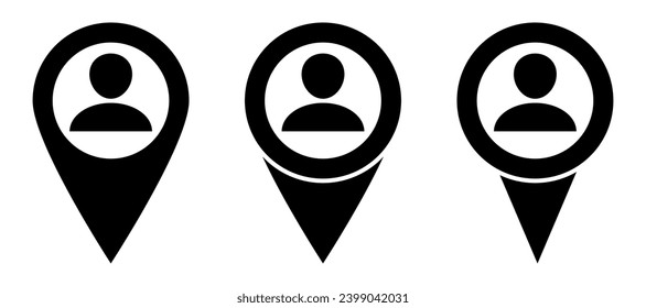 Set of map pointer with user icon. Person location icon. Vector Illustration.