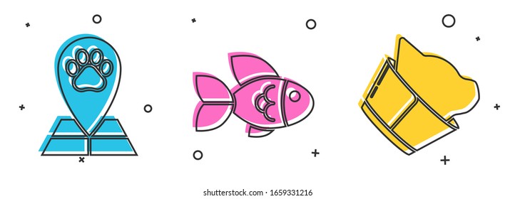 Set Map pointer with veterinary medicine hospital, Fish and Veterinary clinic symbol icon. Vector