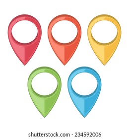 Set of Map Pointers. Gps Icons. Colored line art. Retro design. Vector illustration.