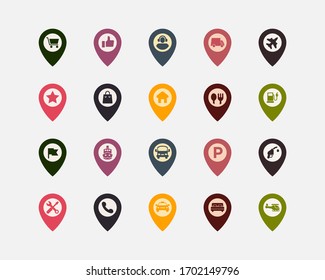 set of map pointers icon with various content options