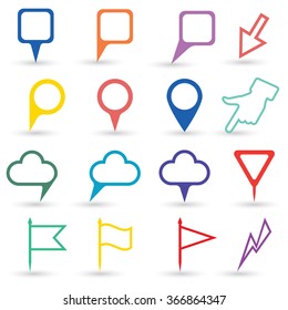 Set of map pointers. Navigation pointers collection. Set of isolated pointers and markers different shapes