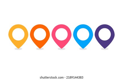 Set Of Map Pointers On White Background.	Colorful Checkpoint Icon.