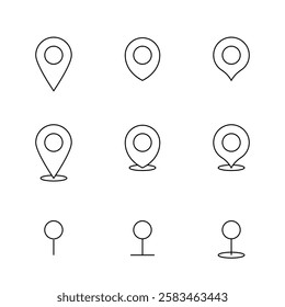 Set of map pointers with pins and vector markers for navigation and location design with outline style