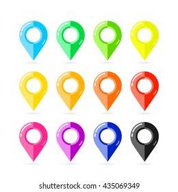 Set of map pointers. Round, different colors. Vector, illustration