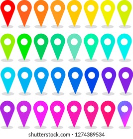 Set of map pointers (vector, векторная графика): red map pointer, rainbow map pointers, gradient map pointer