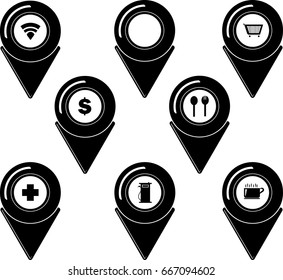 Set map pointers-wifi,department store,bank,food,hospital,coffee,oil station