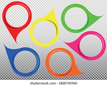 Set of map poiters with different colors and blank center. Complementing your own design or photography. Frame for text or custom image.
