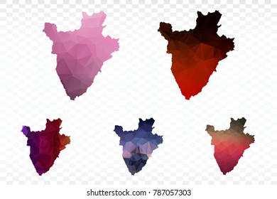 Set map polygonal-Burundi map. Multicolored country map in geometric triangle style for your infographics. Vector illustration eps 10.