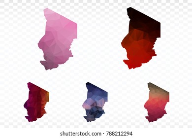 Set map polygonal-Chad map. Multicolored country map in geometric triangle style for your infographics. Vector illustration eps 10.